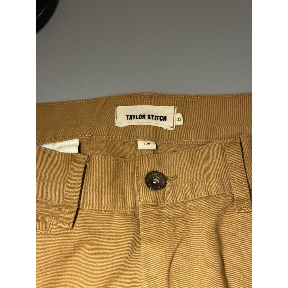 Taylor Stitch Foundation Pants Mens 33x35  Tan Chino Straight Huckberry Preppy
